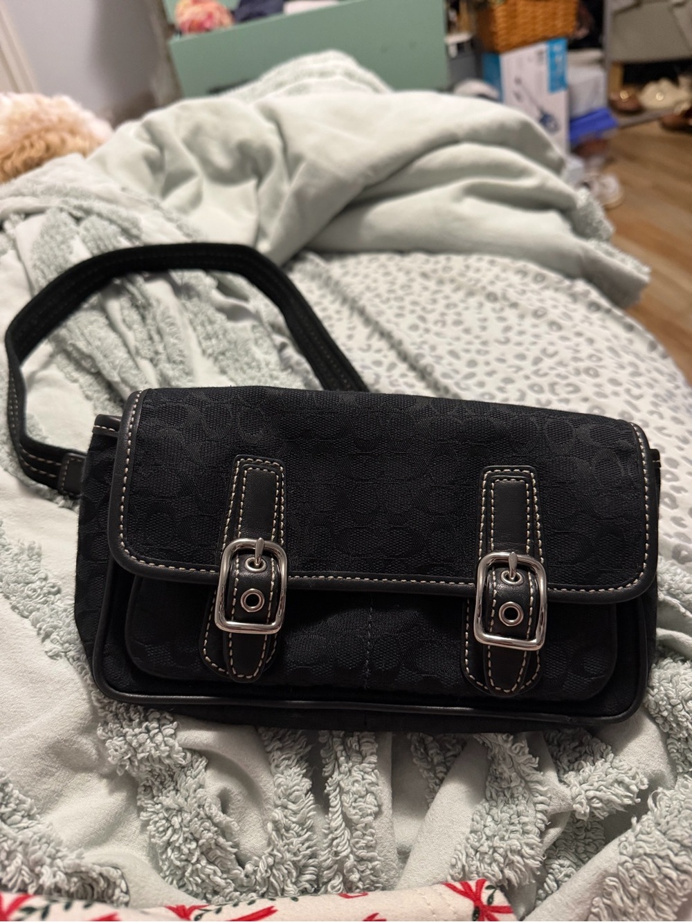 Coach Black Signature Canvas Belt Bag with Buckle Detail